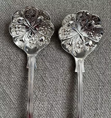 Vintage Pair EPNS Sheffield England Ornate Fruit Berry Spoons • $14.95