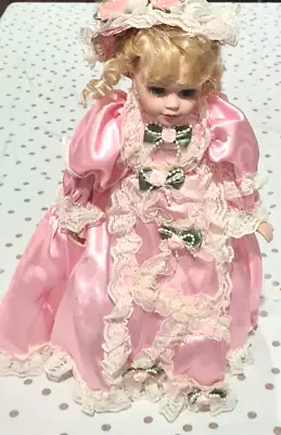 Vintage 1990s Homeart Porcelain Doll Victorian Style Pink Dress • $56