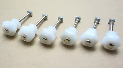 Set 6 Antique Vintage WHITE GLASS Dresser Drawer Cabinet KNOBS Pulls W/ Hardware • $29.99