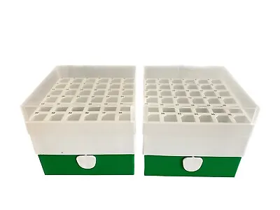 (Lot Of 2) 36-Place 16mm White/Green Plastic Vial Tube Storage Rack Boxes Cover • $20.99