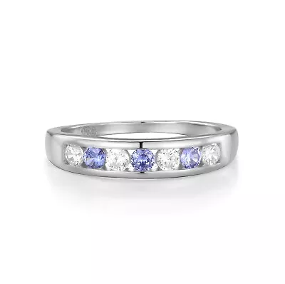 Ladies Solid Sterling 925 Silver Tanzanite And White Sapphire Eternity Ring • £24.26