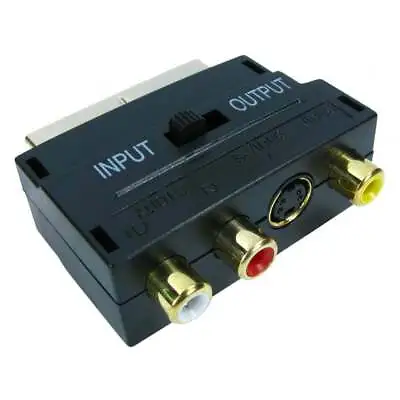 £1.99 • Buy SCART Adaptor AV Block To 3 RCA Phono Composite S-Video With In/Out Switch GOLD
