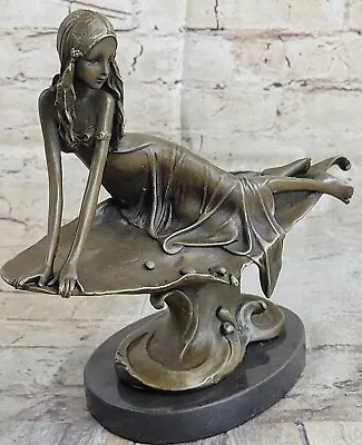  Nude Bronze Marble Prone On Rock Female Thinker GIRL Sculpture Figure Figurine  • $149.40