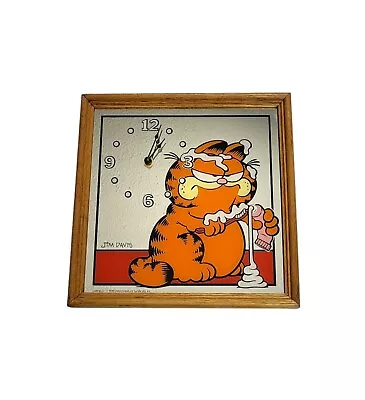 Vtg Garfield Brushing Teeth Pink Toothpaste Mirror Wall Clock Jim Davis 70s Rare • $99.97