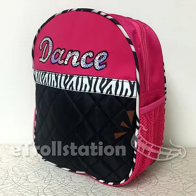 Lovely Girls Dance Backpack Bag Zebra Ribbon Sequin Black Quilted Fuchsia Pink • $10.99