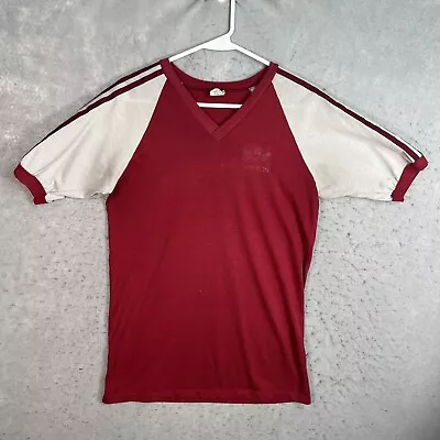 Vintage 70s Adidas Logo V Neck T Shirt Adult Small Maroon Gray USA Made Mens • $39.99