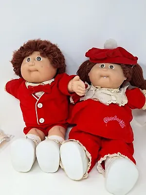 Cabbage Patch Kids Twins Coleco Brown Hair/Brown Eye With Matching Red Outfits • $49.99