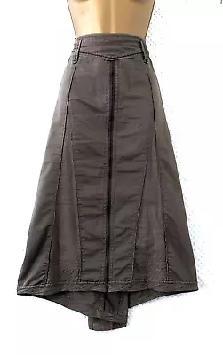 SANDWICH Womens Utility Midi Skirt Sz 14 Sepia Brown A-Line Front Zip Dipped Hem • £16.99