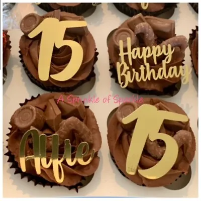 £3.90 • Buy Personalised Happy Birthday Name Age Foil Mirror Cupcake Toppers Cake Topper