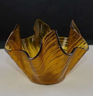 Small Glass Handkerchief Vase Amber Cotswold Pattern • £11