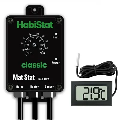 Habistat Mat Stat & Thermometer *bundle* Reptile Vivarium Thermostat 300w Black • £31.97