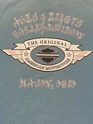 Harley-Davidson Men's Blue T-shirt Sz L USA Made Aces And Eights Mason Ohio • $8.70