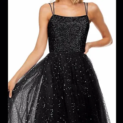 SHERRI HILL Black Beaded Sequin Tulle Maxi Dress Gown Size 10 52913 $698 Formal • $455