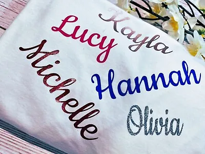Personalised Iron On Names HTV Vinyl Decal Transfer Fabric Clothes 90+ Colours E • £4.99