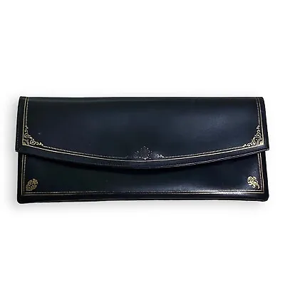 Vintage Misuri Florence Italy Black Leather W/ Gold Clutch Evening Bag Purse • $85