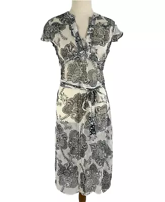 Queenspark Womens Dress 8 Black White Paisley Silk Dress OVER DRESS ONLY • $39