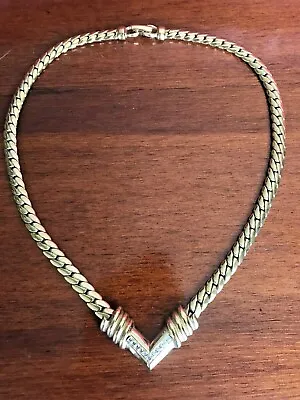 $7 • Buy Designer V Shape Logo Necklace Gold Tone Thick Wheat Chain Pave Crystals 