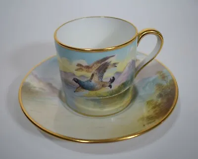 Hand Painted Minton Demi Artist Signed Cup And Saucer With Blackcock Birds • $295