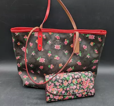 Authenticated Coach Coated Canvas Floral City Tote & Matching Slim Wallet • $124.89