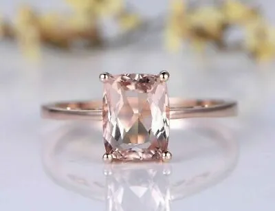 2Ct Lab Created Pink Morganite Cushion Solitaire Women Ring 14k Rose Gold Plated • $124.34