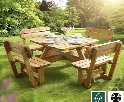 £819.99 • Buy 8 Seater Garden Furniture Large Dining Set Rustic Pub Table Wooden Picnic Bench
