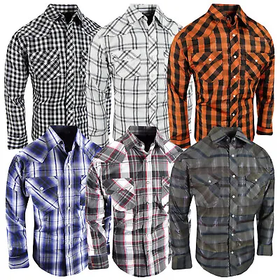 Western Plaid Shirt Mens Woven Silver Stitch Fabric Rodeo Brand Pocket Snap Cuff • $26.95