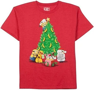 Despicable Me Youth Unisex Minions Banana Christmas Tree Red T-Shirt New • $12.59