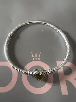 Stunning 19 Cm Pandora Charm Heart Shaped Bracelet 925 Silver & 585 Gold • £2.80