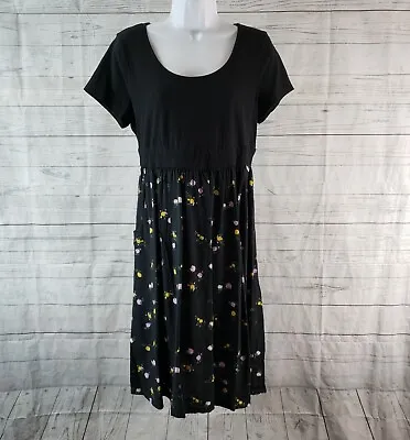 Torrid Womens Mini Challis And Knit Skater Dress Sz 00 Black Purple Floral • $25.99