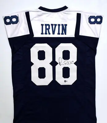 Michael Irvin Autographed White & Blue Pro Style Jersey - Beckett W Hologram  • $179