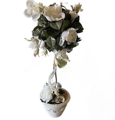 Vintage White Rose Flowers Tiered  Topiary Artificial Plant Decor Garden Farm • $12
