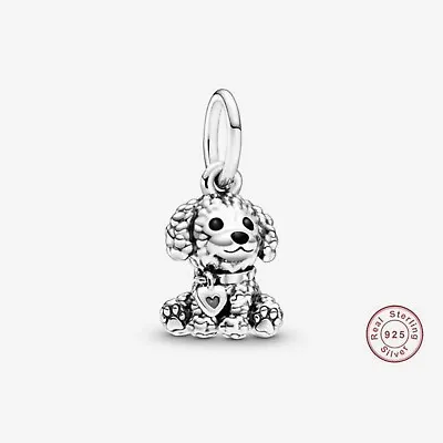 Genuine 925 Sterling Silver Puppy With Heart Collar Charm + FREE Jewellery Bag! • £12.50