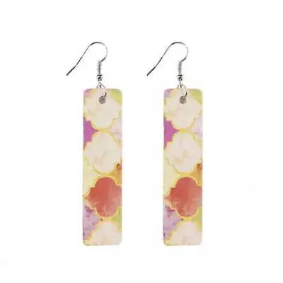 Morrocan Faux Leather Bar Earrings Paisley Pattern Floral Boutique Women Jewelry • $1.79