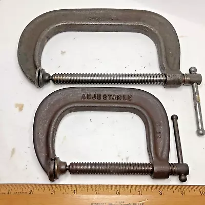 Lot Of (2) Vintage Adjustable Brand 1440-4  & 1460-6  C Clamp Set Made In USA • $29.95