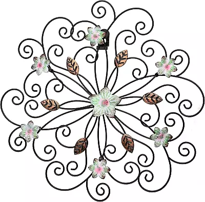 12 Inch Metal Flower Wall Decor With Rust Leaf Large Floral Metal Wall Art Inspi • $23.55