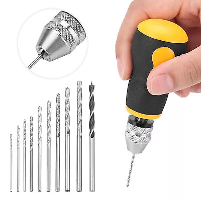 Mini Portable Small Hand Drill Tool Set & 10 Pcs Drill Bits 0.8-3.0mm USA • $15.19