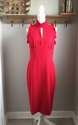 Shoshanna Womens Midi Dress M 10 Red Ruffle Summer Sleeveless Wedding Guest • $64.99