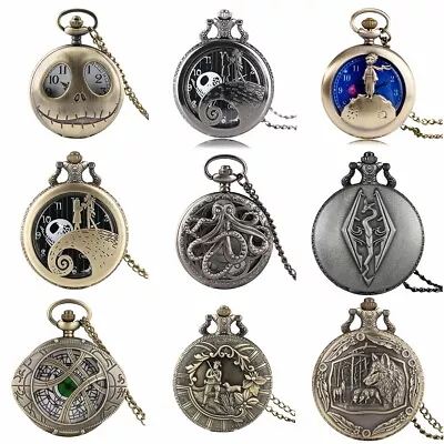 Steampunk Retro Men Women Quartz Analog Pocket Watch Necklace Chain Xmas Gift • $4.69