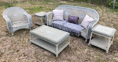 Vintage Rattan Patio Wicker Furniture Set 5Pcs Chair Tables Backyard Garden Sofa • $1700