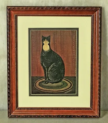 Warren Kimble Black & White Tuxedo Cat Folk Art Print – Wood Frame • $18