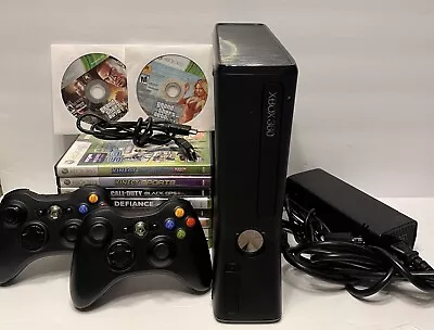 Microsoft XBox 360 Slim 250GB Black Console System Bundle With 10 Games - Tested • $120