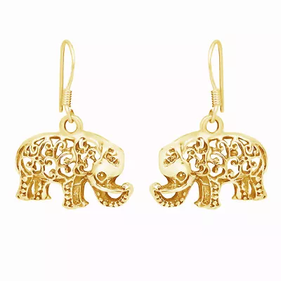 Filigree Swirl Elephant Dangle Earrings In 14K Yellow Gold Plated • $146.23