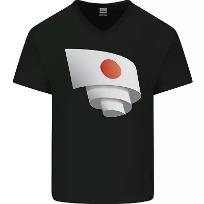 Curled Japan Flag Japanese Day Football Mens V-Neck Cotton T-Shirt • £8.49