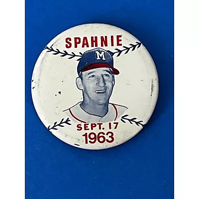 Vintage 1963 Warren Spahn Spahnie Milwaukee Braves Baseball Pinback Pin • $14.99