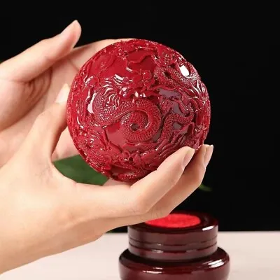Natural Cinnabar Quartz Hand Carved Crystal Kowloon Ball Carving Healing 1pc • $15.61