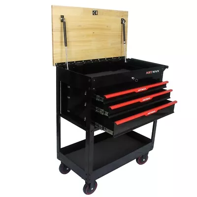 3 Drawers Rolling Tool Cart Mobile Tool Chest With Wood Top Tool Storage Cabinet • $289.99