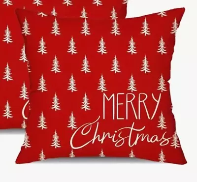 Red Christmas Tree Merry Christmas Throw Pillow Cover Winter Holiday Home Decor • $13.08