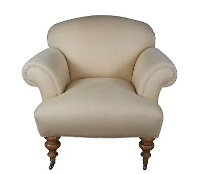 Vintage Taylor King Beige Herringbone Rolled Arm Club Lounge Library Chair 40  • $1275