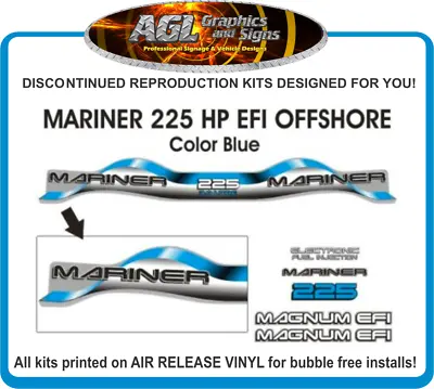 1999 - 2000 MARINER 225 Hp MAGNUM EFI OFFSHORE 3.0 Litre  Decal Set  BLUE • $69.90