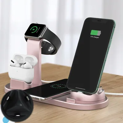 Charger Stand For AirPods Apple Watch IPhone Charging Station Dock 4in1 Wireless • $33.35